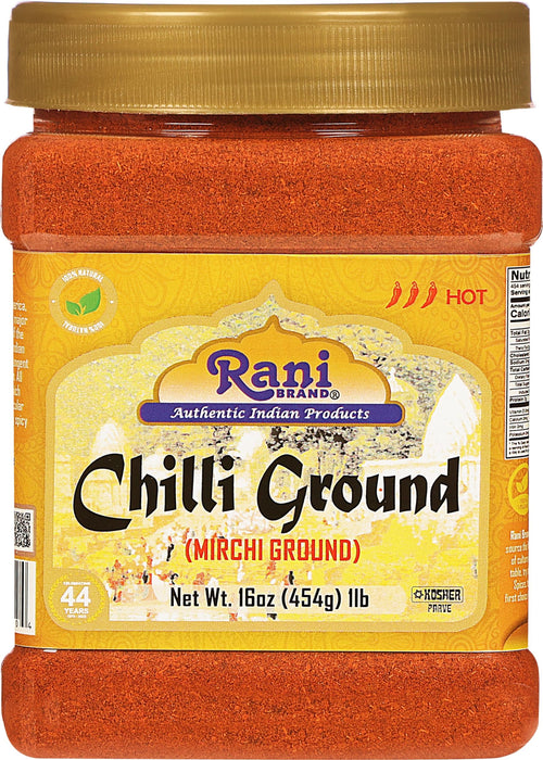 Rani Chilli Powder (Mirchi) Ground Indian Spice 16oz (1lb) 454g PET Jar ~ All Natural | Salt-Free | Vegan | No Colors | Gluten Friendly | NON-GMO | Kosher | Indian Origin
