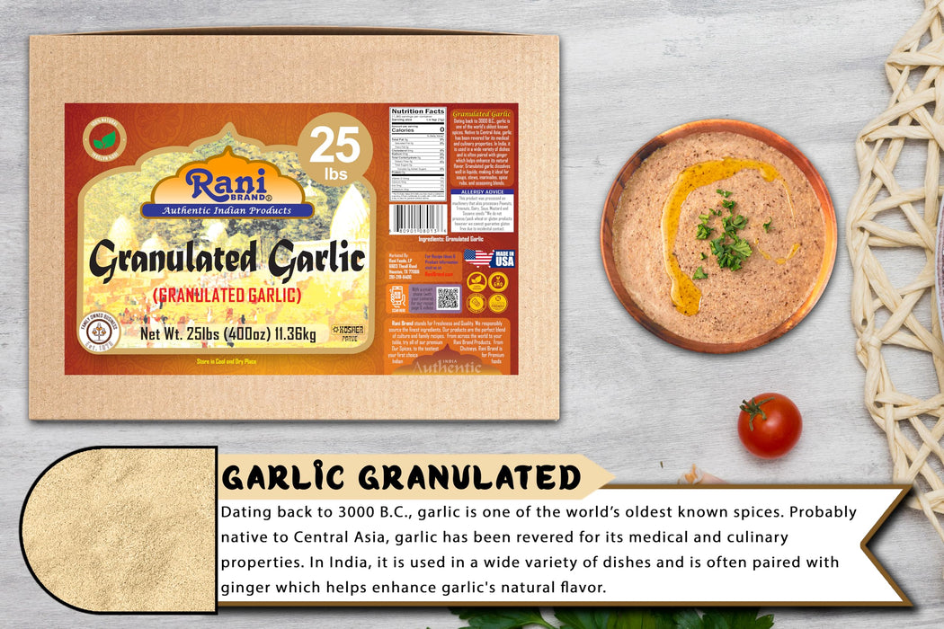 Rani Granulated Garlic (Coarse Ground Garlic) 400oz (25lbs) 11.36kg Bulk Box ~ All Natural | Gluten Friendly | Vegan | NON-GMO | Kosher | No Salt or fillers | Product of USA