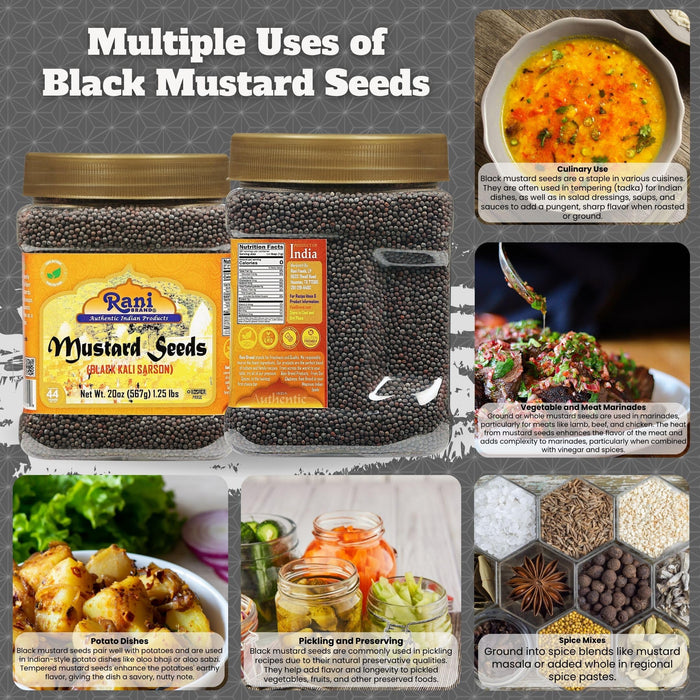 Rani Black Mustard Seeds Whole Spice (Kali Rai) 20oz (1.25lbs) 567g PET Jar ~ All Natural | Gluten Friendly | NON-GMO | Vegan | Kosher | Indian Origin