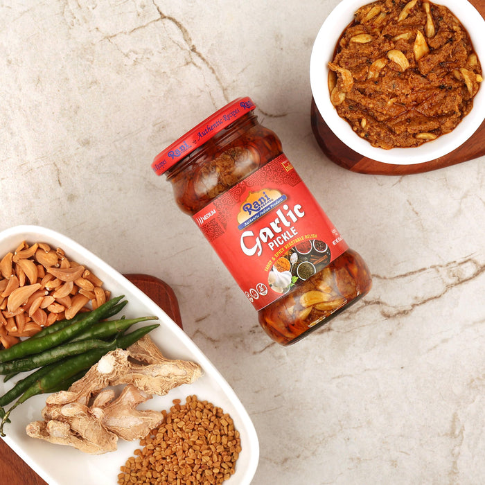 Rani Garlic Pickle Mild (Achar, Spicy Indian Relish) 10.5oz (300g) ~ Glass Jar, All Natural | Vegan | Gluten Free | NON-GMO | Kosher | No Color | Indian Origin