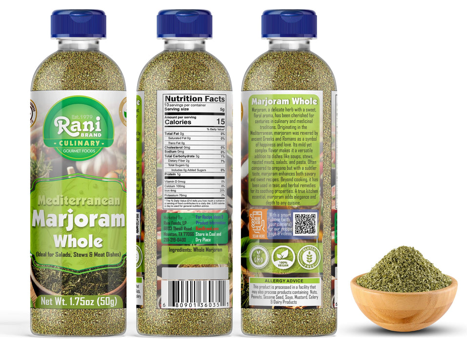 Rani Marjoram Whole (Ideal for Salads, Stews & Meat Dishes) 1.75oz (50g) PET Jar ~ All Natural | Gluten Friendly | NON-GMO | Kosher | Vegan | Product of USA