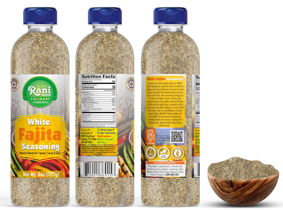 Rani White Fajita Seasoning (Special Blend for Fajitas, Tacos & Dips) 8oz (227g) PET Jar ~ All Natural | Gluten Friendly | NON-GMO | Kosher | Vegan | Product of USA