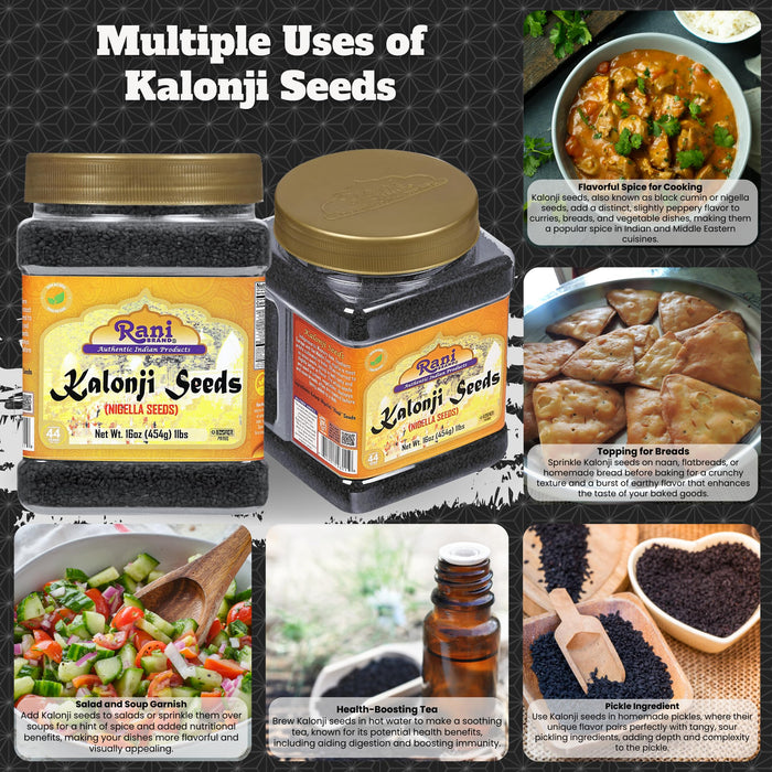 Rani Kalonji Seeds Whole (Black Seed, Nigella Sativa, Black Cumin) 16oz (1lb ) 454g PET Jar ~ All Natural | Gluten Friendly | NON-GMO | Kosher | Vegan