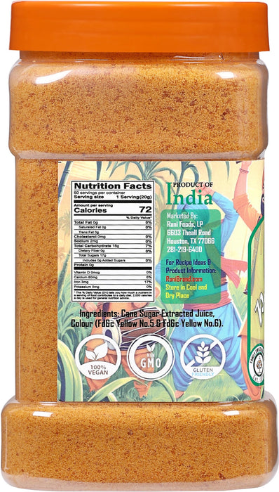 Rani Punjabi Shakkar (Gur Jaggery Powder) Indian Unrefined Raw Cane Sugar 35oz (2.2lbs) 1kg PET Jar ~ Gluten Friendly | Vegan | Kosher | NON-GMO | No Salt or fillers | Indian Product