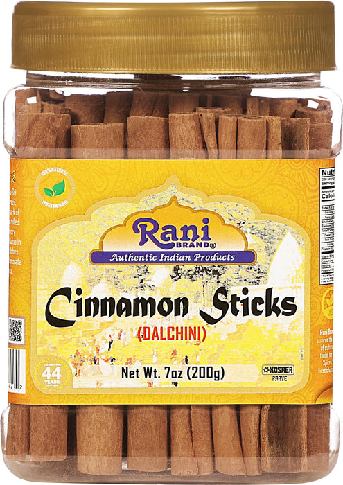 Rani Cinnamon Sticks 7oz (200g) PET Jar - 36-44 Sticks - Strong Aroma, Perfect for Baking, Cooking & Beverages | 3+ Inches Length - Cassia Saigon Cinnamon from Vietnam | Kosher