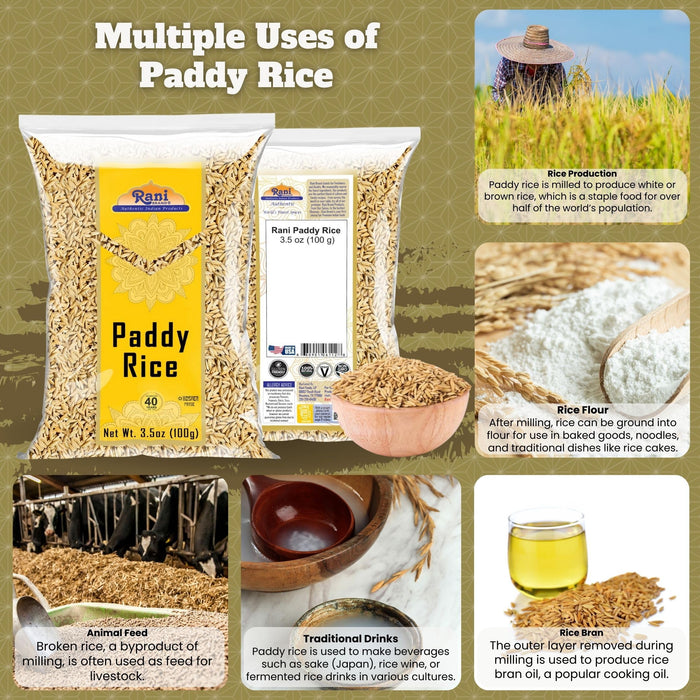 Rani Paddy Rice (Raw Unfinished Rice) 3.5oz (100g) ~ All Natural | Vegan | Gluten Friendly | NON-GMO | Kosher | Product of USA