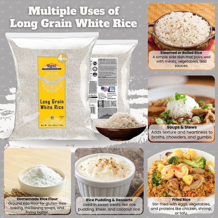 Rani Long Grain White Rice 64oz (4lbs) 1.81kg Bulk  ~ All Natural | Gluten Friendly | Vegan | Non-GMO | Kosher | Product of USA