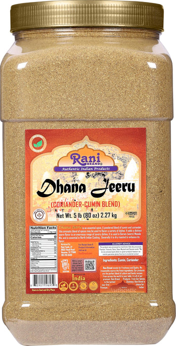 Rani Dhana-Jeeru (Coriander-Cumin Blend 50-50) Powder 80oz (5lbs) 2.27kg PET Jar ~ All Natural | Vegan | Gluten Friendly | Non-GMO | Kosher | Indian Origin
