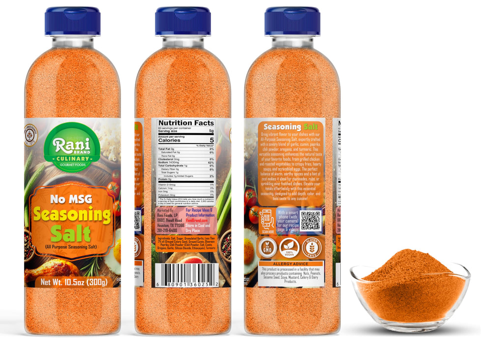 Rani No MSG Seasoning Salt (All Purpose Seasoning Salt) 10.5oz (300g) PET Jar ~ All Natural | Gluten Friendly | NON-GMO | Kosher | Vegan | Product of USA