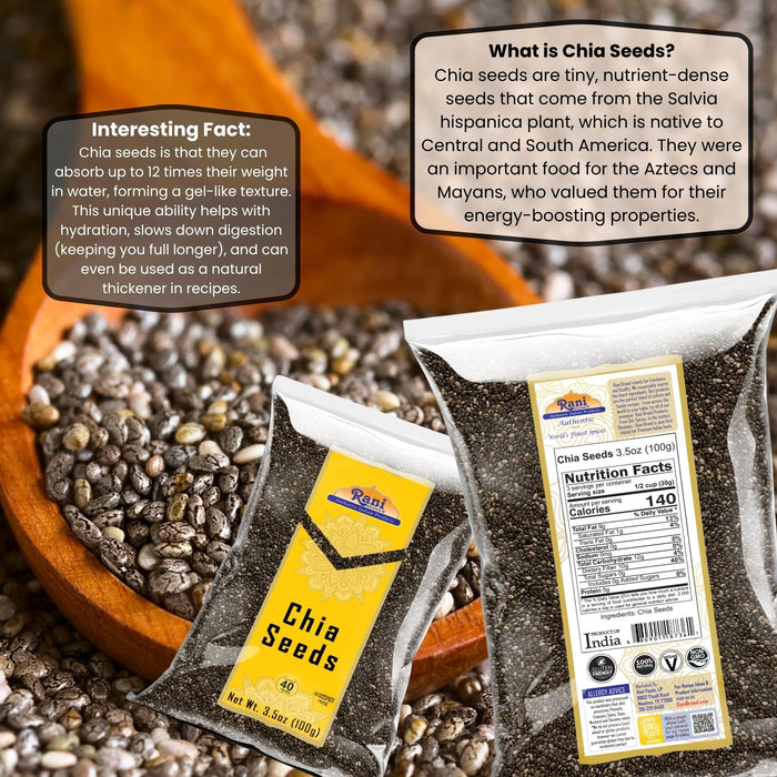 Rani Chia Seeds 3.5oz (100g) ~ All Natural | Vegan | Gluten Friendly | NON-GMO | Kosher | Indian Origin