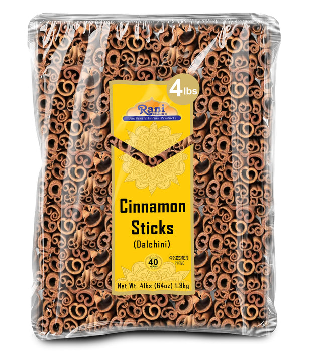 Rani Cinnamon Sticks 64oz (4lbs) 1.81kg ~ 350-400 Sticks 3 Inches in Length Cassia Round ~ All Natural | Vegan | No Color | Gluten Friendly | NON-GMO | Kosher