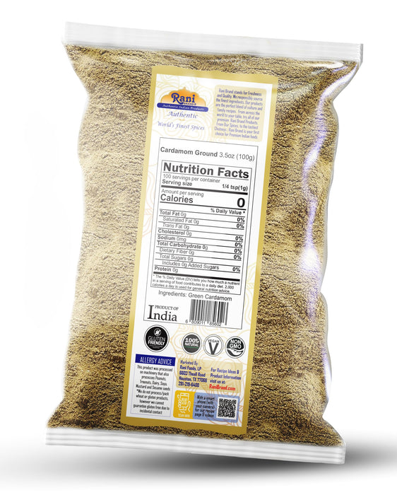 Rani Cardamom (Elachi) Ground, Powder Indian Spice 3.5oz (100g) ~ All Natural | No Color added | Gluten Friendly | Vegan | NON-GMO | Kosher | No Salt or filler