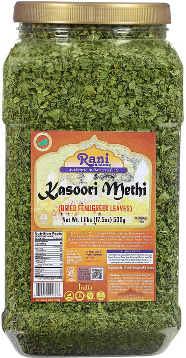 Rani Fenugreek Leaves Dried (Kasoori Methi) 17.5oz (1.1lbs) 500g PET Jar ~ All Natural | Vegan | Gluten Friendly | NON-GMO | Kosher | Indian Origin