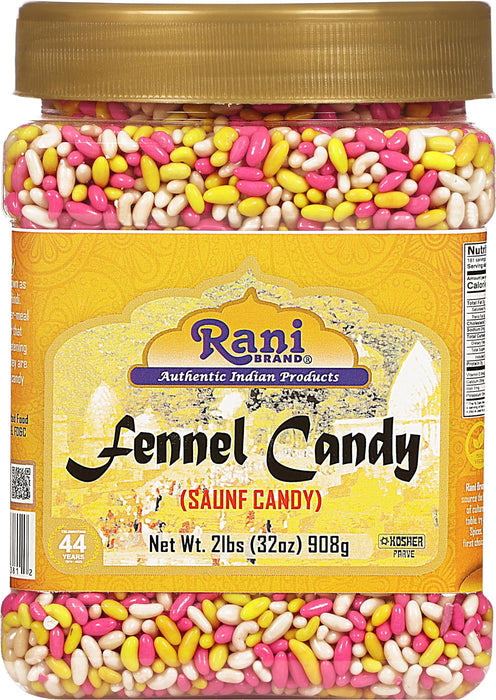 Rani Sugar Coated Fennel Candy 2lbs (32oz) 908g Bulk, PET Jar ~ Indian After Meal Digestive Treat | Vegan | Gluten Friendly | NON-GMO | Kosher | Indian Origin
