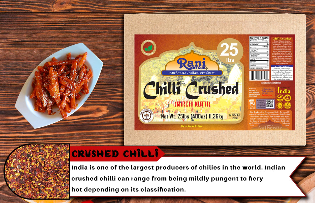 Rani Crushed Red Pepper Flakes Chilli (Pizza Type Cut) 400oz (25lbs) 11.36kg Bulk Box ~ All Natural, No Color added, Gluten Friendly | Vegan | NON-GMO | Kosher | No Salt or fillers