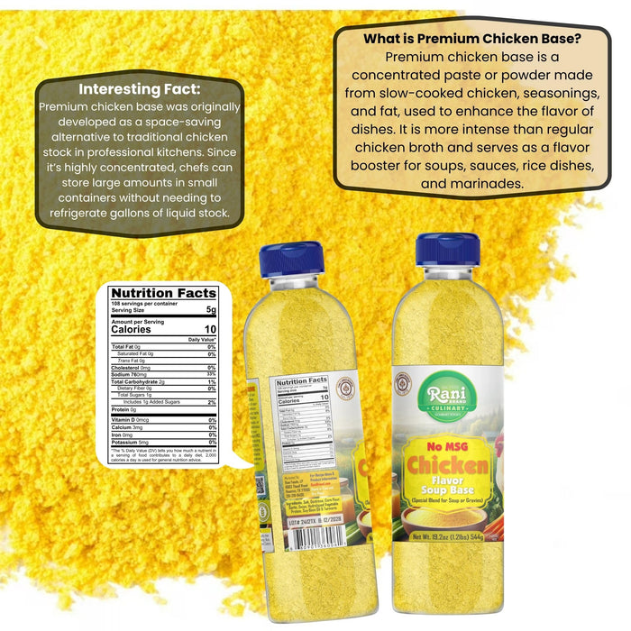 Rani Premium Chicken Base (Special Blend for Soup or Gravies) 19.2oz (1.2lbs) 544g PET Jar ~ All Natural | Gluten Friendly | NON-GMO | Kosher | Vegan | Product of USA