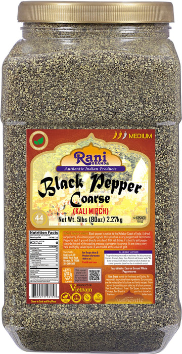 Rani Black Pepper Coarse Ground 28 Mesh (Table Grind) 80oz (5lbs) 2.27kg Bulk PET Jar ~ All Natural | Vegan | Gluten Friendly | NON-GMO | Kosher