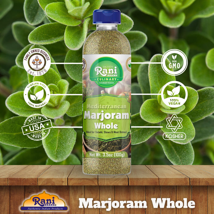 Rani Marjoram Whole (Ideal for Salads, Stews & Meat Dishes) 3.5oz (100g) PET Jar ~ All Natural | Gluten Friendly | NON-GMO | Kosher | Vegan | Product of USA