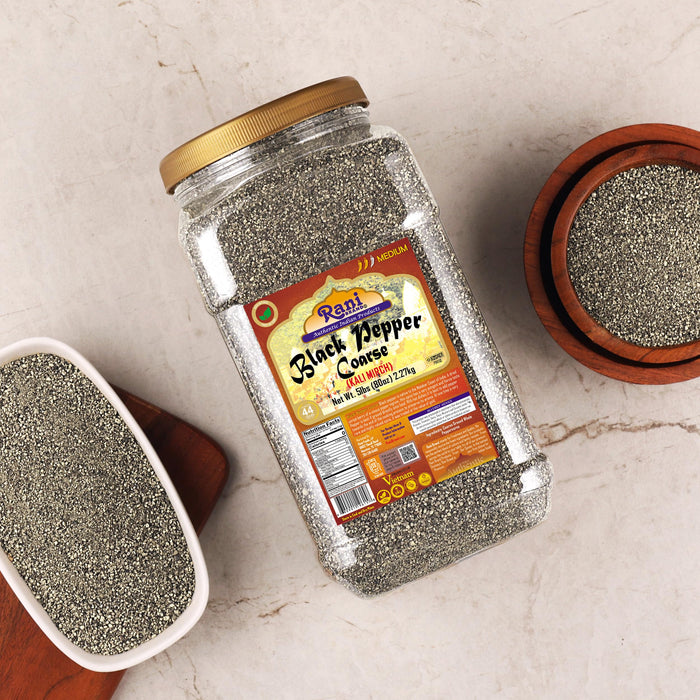 Rani Black Pepper Coarse Ground 28 Mesh (Table Grind) 80oz (5lbs) 2.27kg Bulk PET Jar ~ All Natural | Vegan | Gluten Friendly | NON-GMO | Kosher
