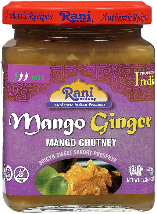 Rani Mango & Ginger Chutney (Indian Preserve) 10.5oz (300g) Glass Jar, Ready to eat, Vegan ~ Gluten Free Ingredients, All Natural, NON-GMO