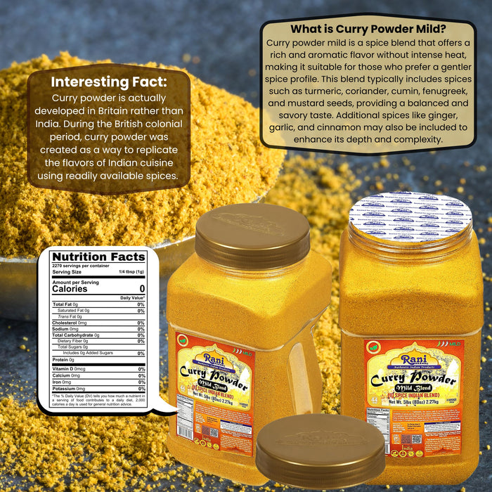 Rani Curry Powder Mild Natural 10-Spice Blend 5lbs (80oz) Bulk, PET Jar ~ Salt-Free | Vegan | Gluten Friendly | NON-GMO | Kosher | NO Chili or Peppers