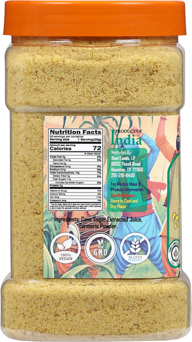 Rani Haldi Gur Shakkar (Turmeric with Indian Jaggery) Indian Unrefined Raw Cane Sugar 35oz (2.2lbs) 1kg PET Jar ~ Gluten Friendly | Vegan | NON-GMO | Kosher | No Salt or fillers | Indian Product