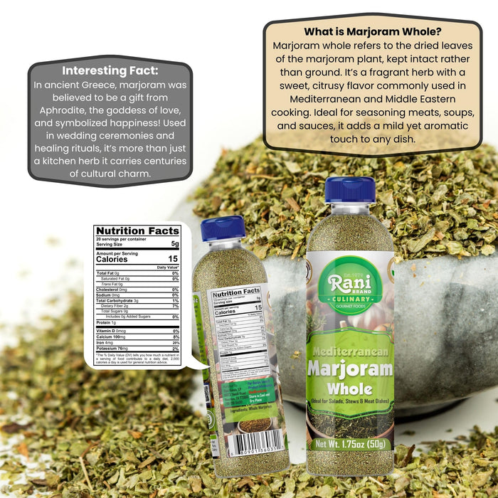 Rani Marjoram Whole (Ideal for Salads, Stews & Meat Dishes) 1.75oz (50g) PET Jar ~ All Natural | Gluten Friendly | NON-GMO | Kosher | Vegan | Product of USA