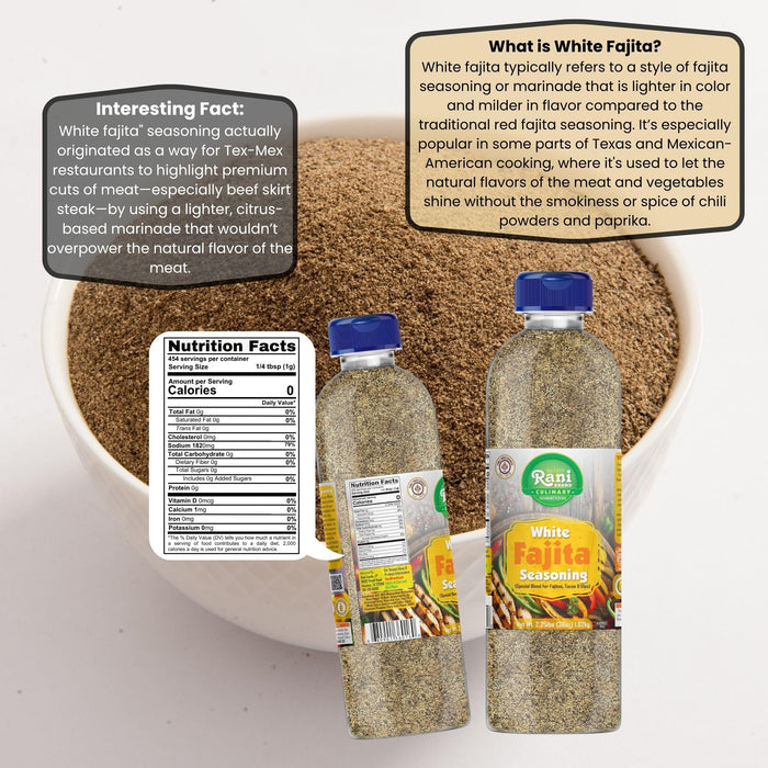 Rani White Fajita Seasoning (Special Blend for Fajitas, Tacos & Dips) 20oz (1.25lbs) 567g PET Jar ~ All Natural | Gluten Friendly | NON-GMO | Kosher | Vegan | Product of USA