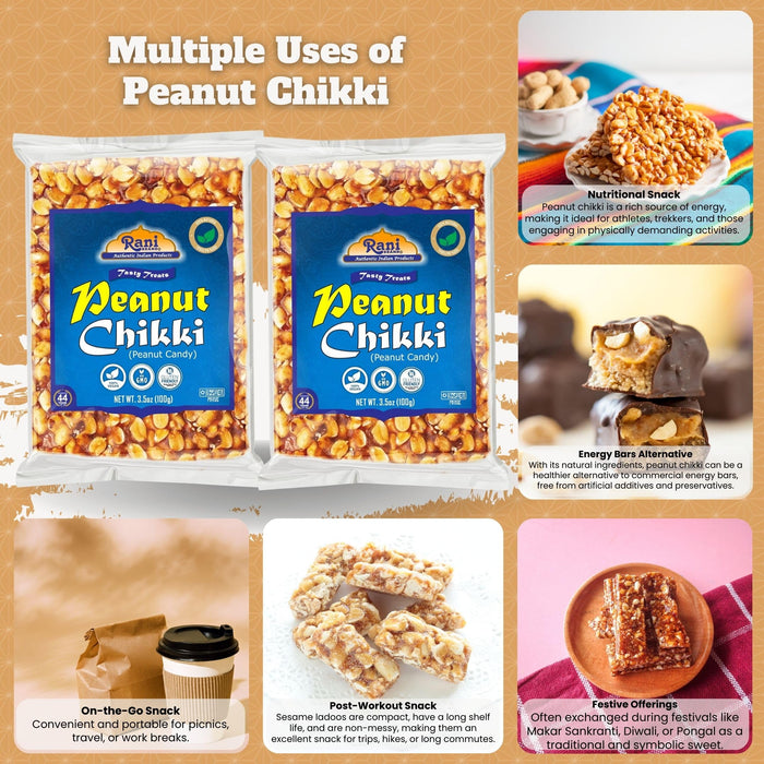 Rani Peanut Chikki (Brittle Candy) 100g (3.5oz) x Pack of 2 ~ All Natural | Vegan | Kosher | No colors | Gluten Friendly | Indian Origin