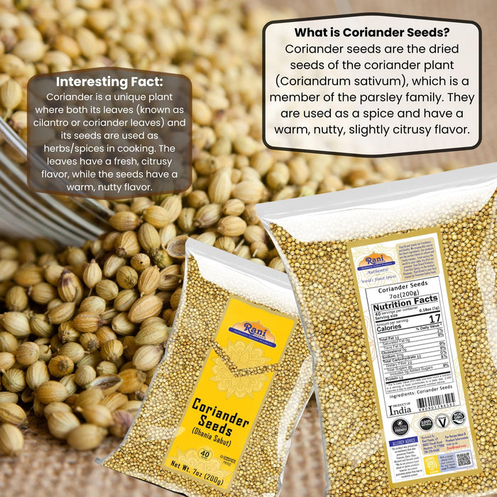 Rani Coriander (Dhania) Seeds Whole, Indian Spice 7oz (200g) ~ All Natural ~ Gluten Friendly | NON-GMO | Kosher | Vegan | Indian Origin