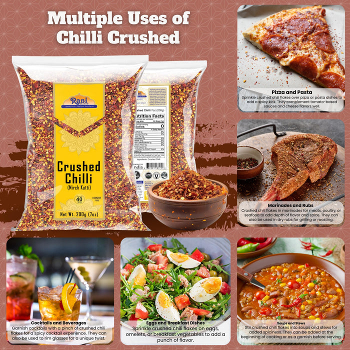 Rani Crushed Red Pepper Flakes Chilli (Pizza Type Cut) 7oz (200g) ~ All Natural, No Color added, Gluten Friendly | Vegan | NON-GMO | Kosher | No Salt or fillers