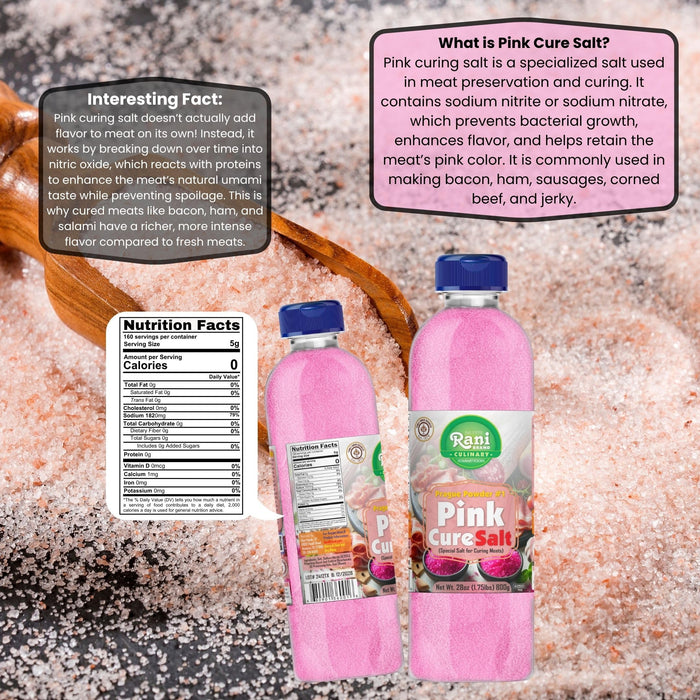 Rani Pink Cure Salt (Special Salt for Curing Meats) 28oz (1.75lbs) 800g PET Jar ~ All Natural | Gluten Friendly | NON-GMO | Kosher | Vegan | Product of USA