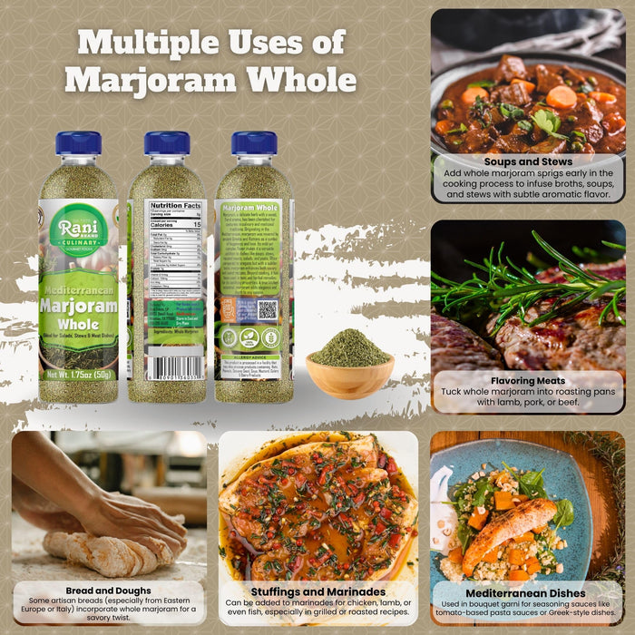 Rani Marjoram Whole (Ideal for Salads, Stews & Meat Dishes) 1.75oz (50g) PET Jar ~ All Natural | Gluten Friendly | NON-GMO | Kosher | Vegan | Product of USA