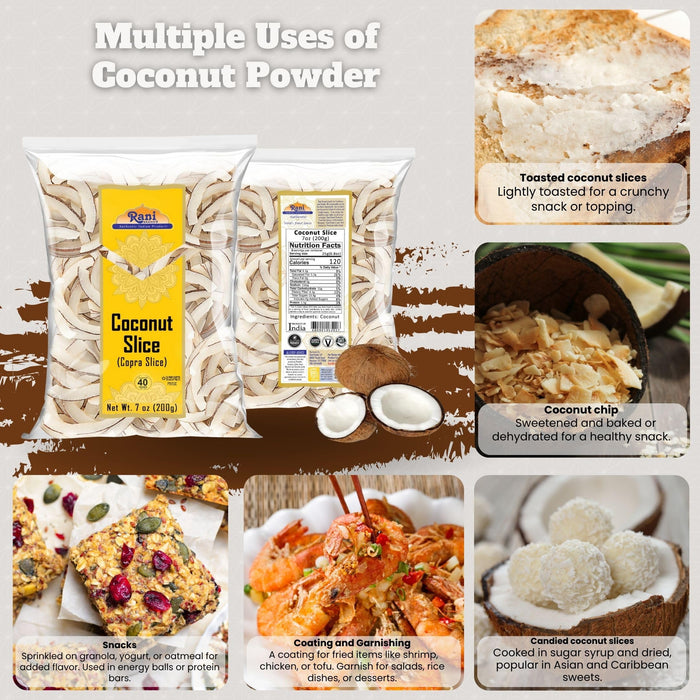 Rani Coconut (Copra) Sliced 7oz (200g) (uncooked, unsweetened) ~ All Natural | Kosher | Vegan | Gluten Friendly