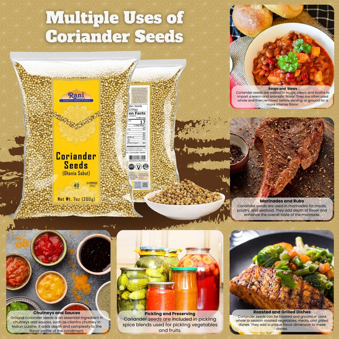 Rani Coriander (Dhania) Seeds Whole, Indian Spice 7oz (200g) ~ All Natural ~ Gluten Friendly | NON-GMO | Kosher | Vegan | Indian Origin