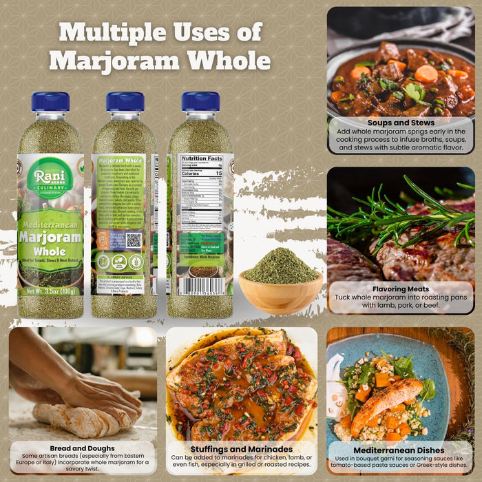 Rani Marjoram Whole (Ideal for Salads, Stews & Meat Dishes) 3.5oz (100g) PET Jar ~ All Natural | Gluten Friendly | NON-GMO | Kosher | Vegan | Product of USA