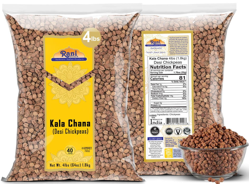 Rani Kala Chana (Desi Chickpeas Chana with skin) 64oz (4lbs) 1.81kg ~ All Natural | Gluten Friendly | NON-GMO | Vegan | Kosher | Indian Origin