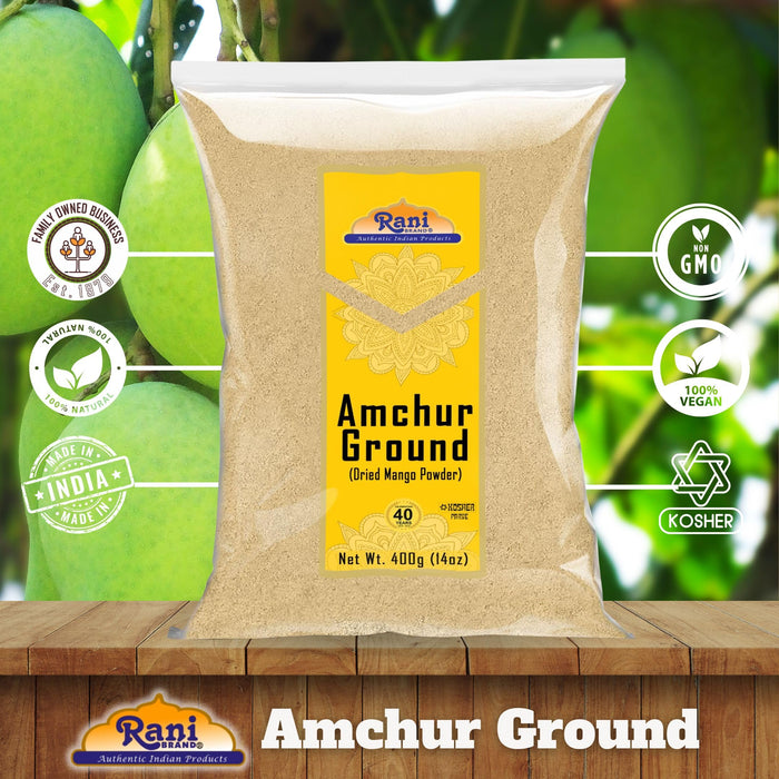 Rani Amchur (Mango) Ground Powder Spice 14oz (400g) ~ All Natural, Indian Origin | No Color | Gluten Friendly | Vegan | NON-GMO | Kosher | No Salt or fillers