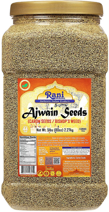 Rani Ajwain Seeds (Carom Bishops Weed) Spice Whole 80oz (5lbs) 2.27kg Bulk PET Jar ~ All Natural | Vegan | Gluten Friendly | NON-GMO | Kosher | Indian Origin