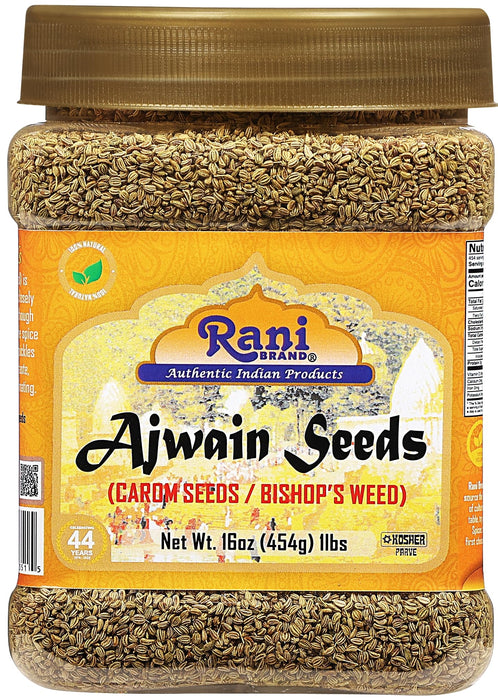 Rani Ajwain Seeds (Carom Bishops Weed) Spice Whole 16oz (1lb) 454g PET Jar ~ Natural | Vegan | Gluten Friendly | NON-GMO | Kosher | Indian Origin