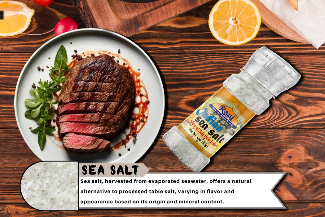 Rani Indian Sea Salt 4oz (115g) Grinder Bottle ~ Unrefined, Pure and Natural | Vegan | Gluten Friendly | NON-GMO | Kosher | Indian Origin