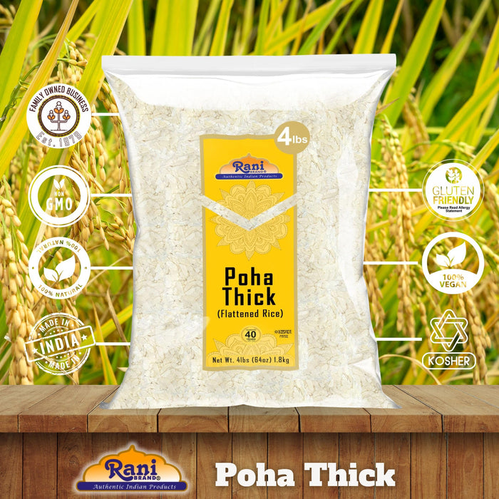 Rani Poha (Powa) Thick Medium-Cut (Flattened Rice) 64oz (4lbs) 1.81kg Bulk ~ All Natural, Salt-Free | Vegan | Kosher | No Colors | Gluten Friendly | Indian Origin