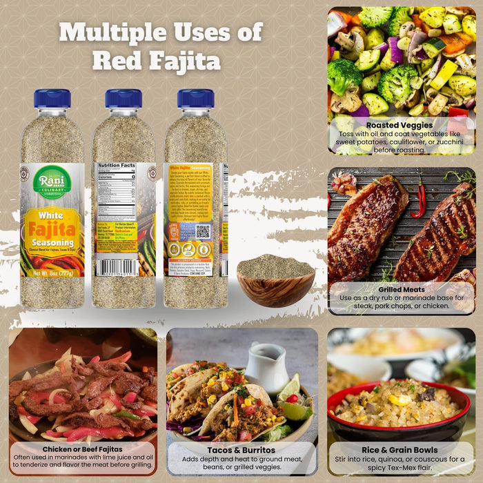 Rani White Fajita Seasoning (Special Blend for Fajitas, Tacos & Dips) 8oz (227g) PET Jar ~ All Natural | Gluten Friendly | NON-GMO | Kosher | Vegan | Product of USA