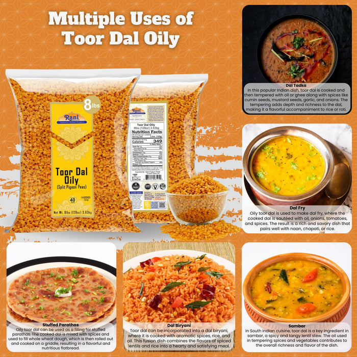 Rani Toor Dal (Split Pigeon Peas) Oily, 128oz (8lbs) 3.63kg Bulk ~ All Natural | Gluten Friendly | NON-GMO | Kosher | Vegan | Indian Origin