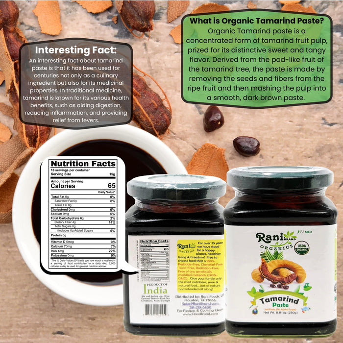 Rani Organic Tamarind Paste (Imli Paste) 8.8oz (250g) Glass Jar, No Sugar Added ~ All Natural | Vegan | Gluten Free | No Colors | NON-GMO | Kosher | Indian Origin | USDA Certified Organic