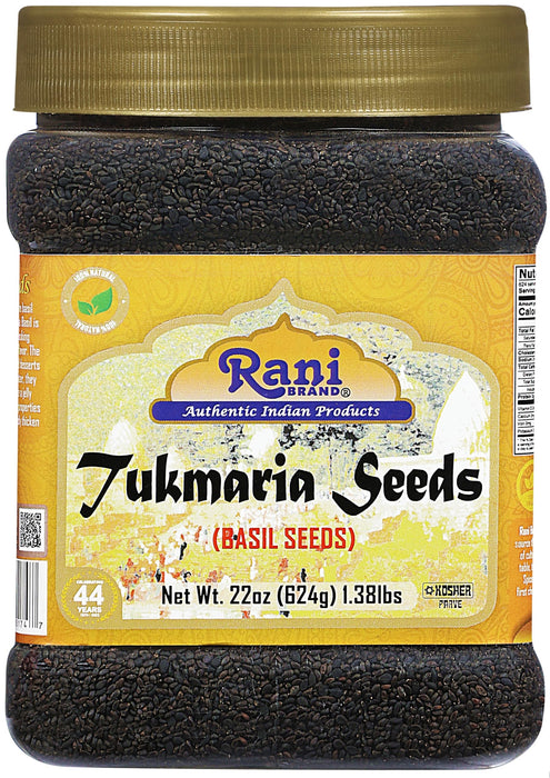 Rani Tukmaria (Natural Holy Basil Seeds) 1.38lbs (22oz) 624g Used for Falooda / Sabja Dessert, Spice & Ayurveda Herbal ~ Gluten Friendly | NON-GMO | Kosher | Vegan | Indian Origin