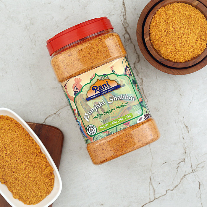 Rani Punjabi Shakkar (Gur Jaggery Powder) Indian Unrefined Raw Cane Sugar 70oz (4.4lbs) 2kg PET Jar ~ Gluten Friendly | Vegan | NON-GMO | Kosher | No Salt or fillers | Indian Product