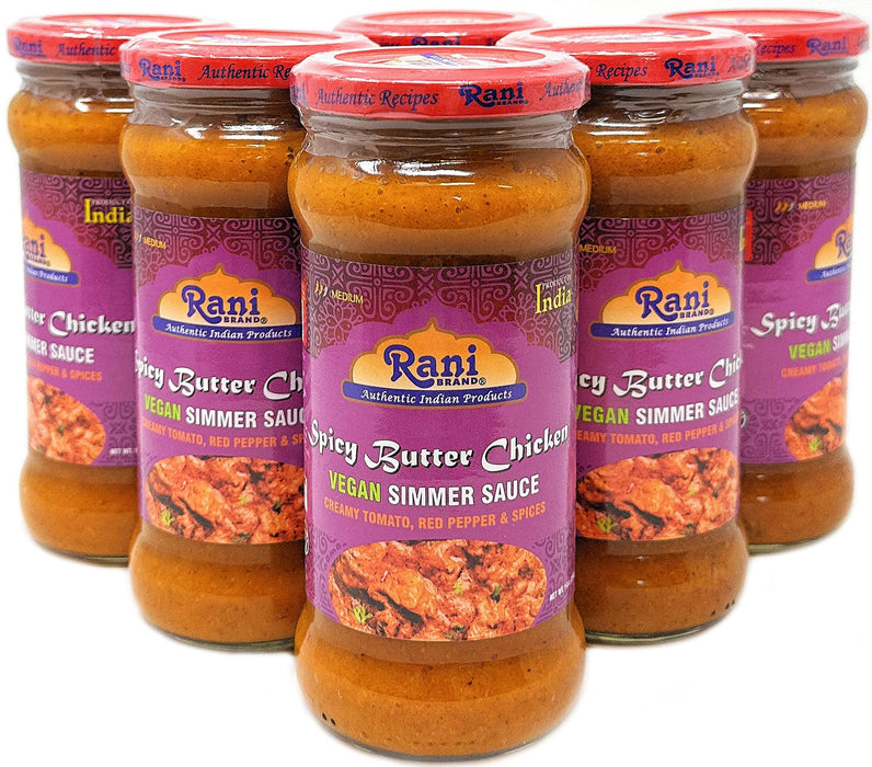 Rani Spicy Butter Chicken Curry Vegan Simmer Sauce 14oz (400g) Glass Jar, Pack of 5 +1 FREE ~ Easy to Use | Vegan | No Colors | All Natural | NON-GMO | Gluten Free | Indian Origin