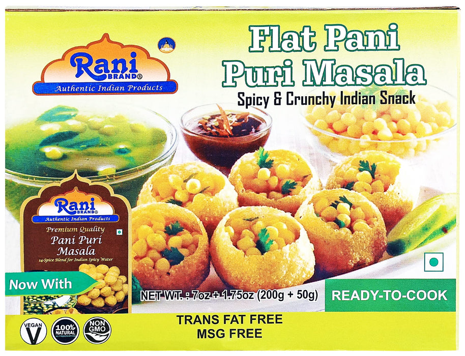 Rani Pani Puri Coins (Uncooked, Microwaveable wheat and Semolina Coins) 7oz (200g) with Pani Puri Masala (14-Spice Blend for Indian Spicy Water) 1.75oz (50g) ~ All Natural | Vegan | NON-GMO