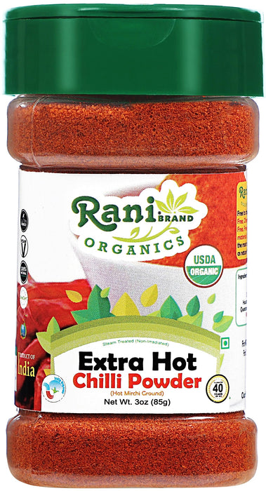 Rani Organic Extra Hot Chilli Powder (Hot Mirchi Ground) 3oz (85g) PET Jar ~ All Natural | Vegan | Gluten Friendly | NON-GMO | Indian Origin | USDA Certified Organic